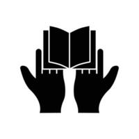 Hand icon with open book. glyph style. silhouette. suitable for literature icon, education. simple design editable. Design template vector