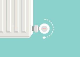 Heating radiator. Metal radiator for heating systems. Flat design style. Realistic heating radiator temperature drop with temperature button in zoom vector. To the right, the temperature decreases. vector