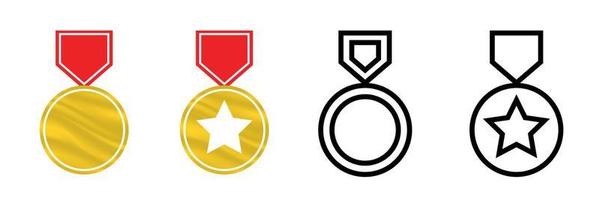 Four different medals and trophy icons. Star medal for first place, winner and award icon. Get vector icon illustration sign. Award vector icon. Modern logotype graphic line art design icons.