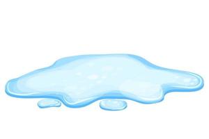 Water puddle in cartoon style isolated on white background. Spill, lake or liquid. Design element. Seasonal object. Vector illustration