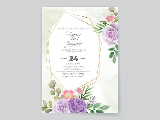 Romantic purple roses wedding invitation card