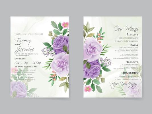 Romantic purple roses wedding invitation card