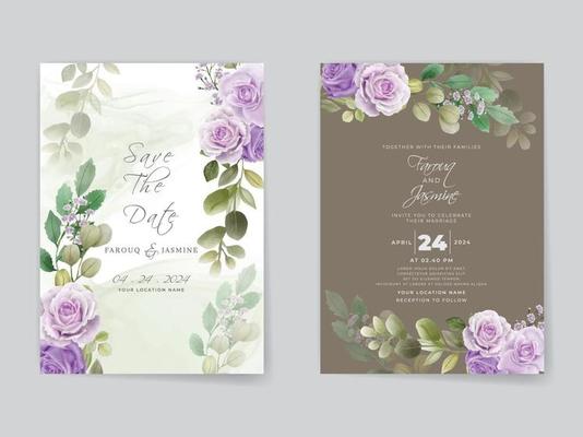 Romantic purple roses wedding invitation card