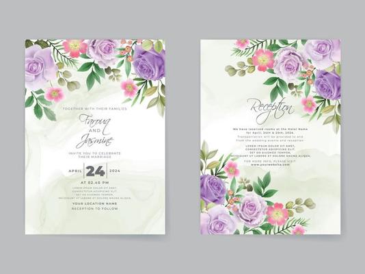 Romantic purple roses wedding invitation card