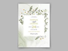 elegante tarjeta de invitación de boda con flores y hojas vector