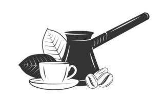 café turco con granos de café y una taza vector