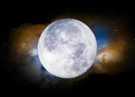 luna y espacio profundo súper colorido. cielo nocturno de fondo con estrellas, luna y nubes. vista de la luna singularmente hermosa. foto
