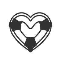 silueta simple de un aro salvavidas en forma de corazón vector