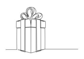 Gift box continuous one line drawing vector