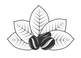 silueta de granos de café con hojas vector