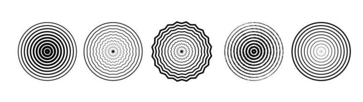 Vector illustration for sound wave. Black and white color ring. Circle rotation target. Radio station signal. Central minimal radial ripple line outline abstraction.