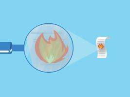 The stage of burning the document paper with a magnifying glass. the magnifying glass burns the paper with the light it receives from the sun. Digital illustration vector