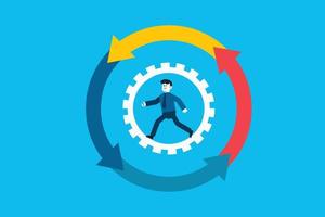 Man Running In A Gear. concept of business administration. vector