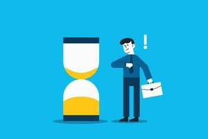 Businessman or manager looks at the hourglass. Businessman watching the clock wait time vector