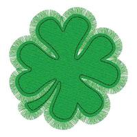 Green shamrock leaf denim patch. St Patricks Day symbol for festival poster, banner and greeting card. Vector illustration.