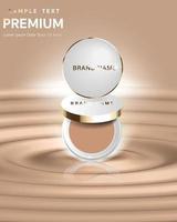 Compact foundation ads, attractive makeup essential product with texture isolated on background, 3d illustration vector