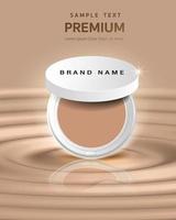 Compact foundation ads, attractive makeup essential product with texture isolated on background, 3d illustration vector