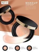 Compact foundation ads, attractive makeup essential product with texture isolated on background, 3d illustration