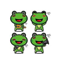 Collection frog sets holding musical instruments. Vector illustration flat style cartoon character mascot. Isolated on white background. Cute character frog mascot logo idea bundle concept