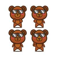 Collection cute summer bear sets. Vector illustration flat style cartoon character mascot. Isolated on white background. Cute character bear mascot logo idea bundle concept