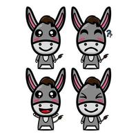 linda colección de juegos de burros. ilustración vectorial burro mascota personaje estilo plano dibujos animados. aislado sobre fondo blanco. lindo personaje burro mascota logo idea paquete concepto vector