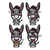 conjuntos de burros de colección con instrumentos musicales. mascota de personaje de dibujos animados de estilo plano de ilustración vectorial. aislado sobre fondo blanco. lindo personaje burro mascota logo idea paquete concepto vector