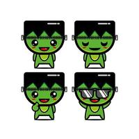 Cute collection of zombie sets. Vector illustration of flat cartoon face character mascot. Isolated on a white background. Cute zombie character mascot logo idea bundle concept