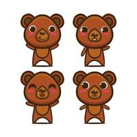 Collection cute bear sets. Vector illustration flat style cartoon character mascot. Isolated on white background. Cute character bear mascot logo idea bundle concept