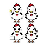 Cute chicken set collection. Vector illustration chicken mascot character flat style cartoon. Isolated on white background. Cute character chicken mascot logo idea bundle concept