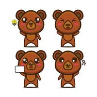 Collection cute bear sets. Vector illustration flat style cartoon character mascot. Isolated on white background. Cute character bear mascot logo idea bundle concept