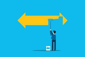 Businessman takes a different path. progress to other choice or journey concept, businessman change from arrow sign to other direction vector