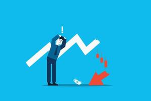 The ups and downs of the stock market. businessman investor fall on uncertainty, volatile up and down arrow profit graph vector