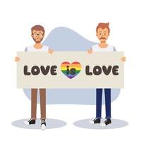 celebre el mes del orgullo, el concepto de pareja lgbt o bisexual, el amor y el romance. corazón del arco iris. desfile del orgullo. ilustración de personaje de dibujos animados de vector plano.