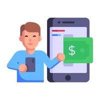 Person using mobile, flat icon of mobile chat vector