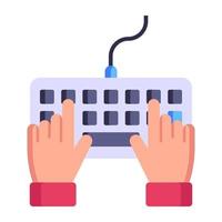 manos escribiendo en el teclado, icono de estilo plano vector