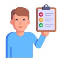 Person checking inventory list, flat character icon vector