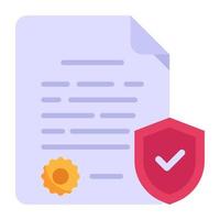 Verified shield on paper denoting a flat icon of secure contract vector