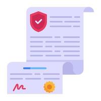 Verified shield on paper denoting a flat icon of secure contract vector