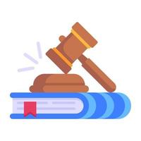 Hammer and book denoting concept of court book flat icon vector