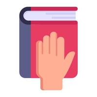 Hand on book, concept of oath flat icon vector