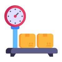 Parcel on a weight scale, flat icon vector