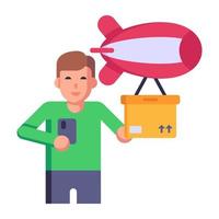 A man carrying parcels in flat icon, heavy load vector