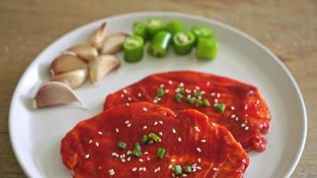 pork Korean marinated or fresh pork raw marinated with Korean spicy paste for grilling in Korean style