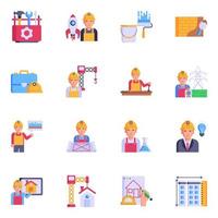 16 iconos planos de moda de la construcción vector