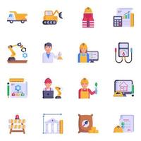 paquete de iconos planos de ingeniería de construcción vector