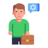 Person with briefcase and cogwheel, flat style icon of constructor vector