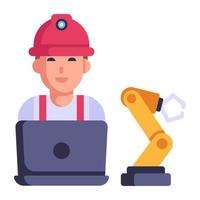Person working with robotics, flat icon of ai engineering vector