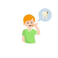 Man with caries. Bubble with Tooth decay icon. Pain in cheek. vector