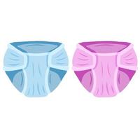 Diaper. Baby pants. Blue and pink hygienic absorbent clothing. vector