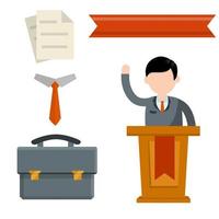 Debate. Political election. Set of business icons. Man on rostrum and podium vector